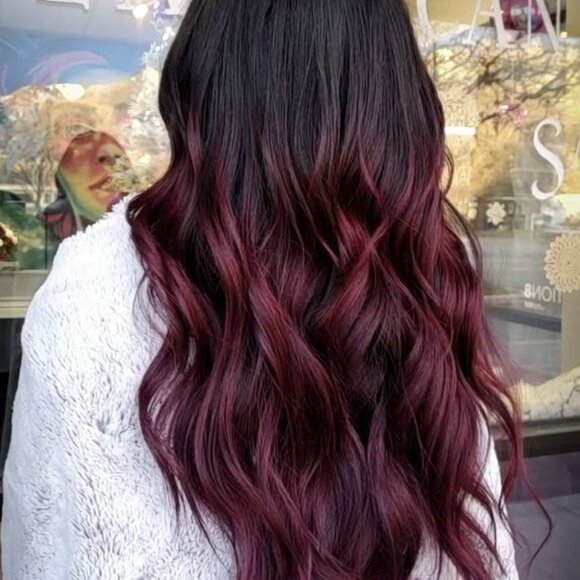 18 In Ombre Body Wave Black & Burgundy Clip in hair extensions set - Picture 3 of 5